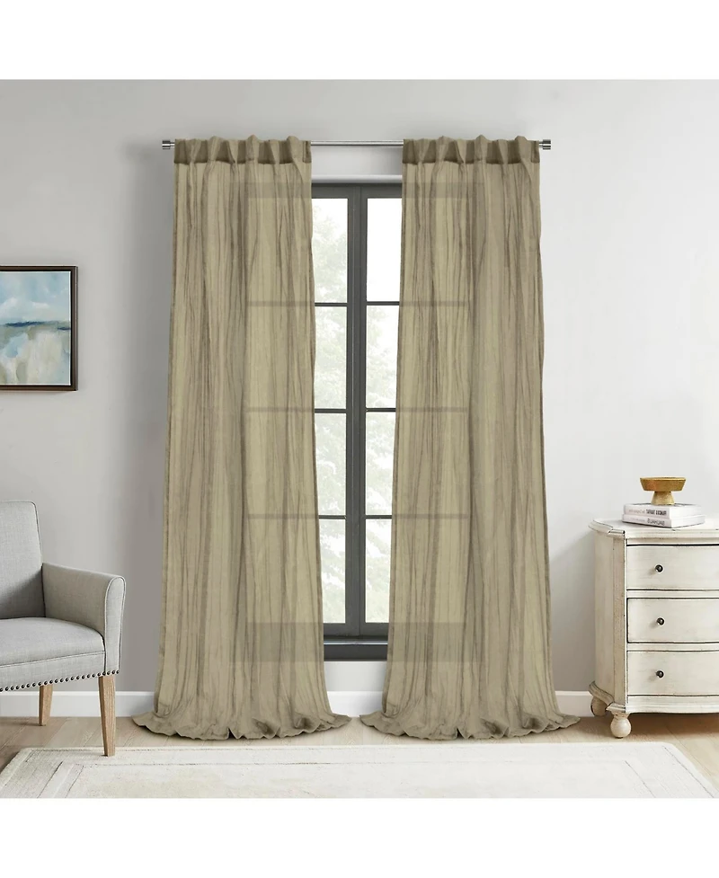 Habitat 100% Polyester Paloma Sheer Broomstick Crushed Solid Dual Header Curtain Panel 52" x 63" Khaki
