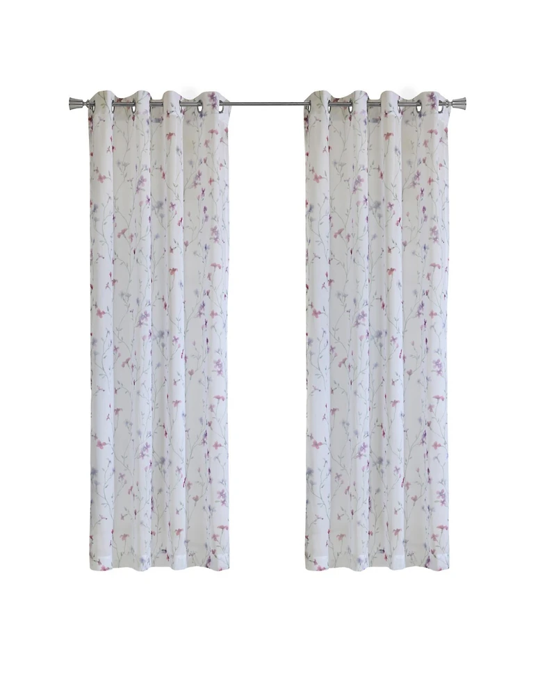Habitat 100% Polyester Hazel Sheer Faux Linen Floral Grommet Curtain Panel 52" x 84" in Pink