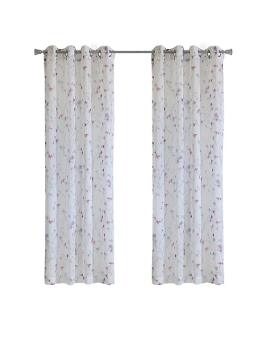 Habitat 100% Polyester Hazel Sheer Faux Linen Floral Grommet Curtain Panel 52" x 84" in Pink