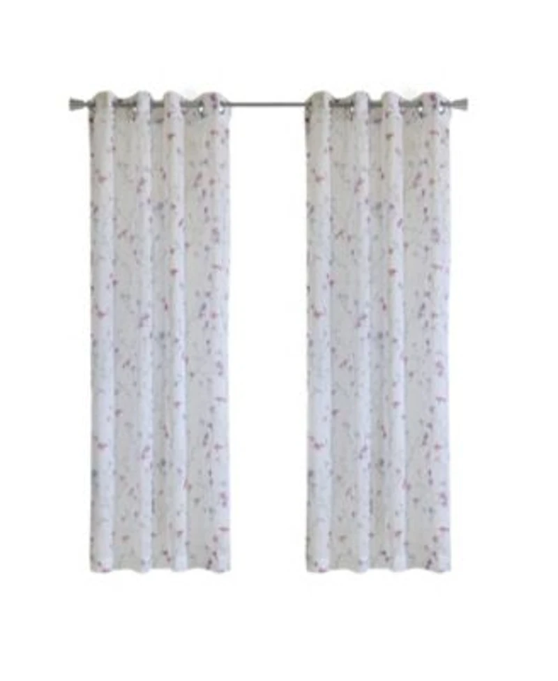 Habitat 100 Polyester Hazel Sheer Faux Linen Floral Grommet Curtain Panel 52 X22 X 84 X22 In Pink