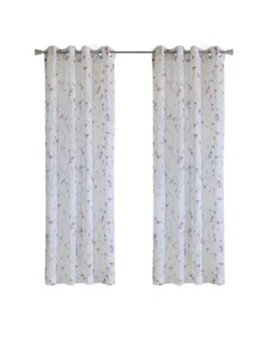 Habitat 100 Polyester Hazel Sheer Faux Linen Floral Grommet Curtain Panel 52 X22 X 84 X22 In Pink