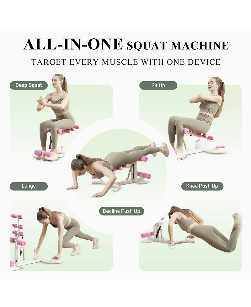 Squat Machine, Deep Squat Machine for Women - Adjustable Glute Trainer with Resistance Bands, Pink