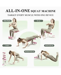 Squat Machine, Deep Squat Machine for Women - Adjustable Glute Trainer with Resistance Bands, Pink