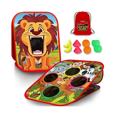 Safari Sling | 2-in-1 Bean Bag Toss Game for Kids | 5-Second Setup Kids Cornhole Game Set | Outdoor Toddler Activities