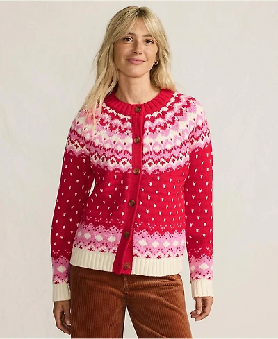 Lands' End Women's Lofty Birdseye Fair Isle Cardigan Sweater