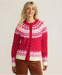 Lands' End Women's Lofty Birdseye Fair Isle Cardigan Sweater