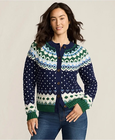 Lands' End Women's Lofty Birdseye Fair Isle Cardigan Sweater