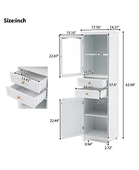 Airsurfer 63 Inch Freestanding Bathroom Storage Cabinet with Glass Doors and Adjustable Shelves Mdf Floor Cabinet for Bathroom