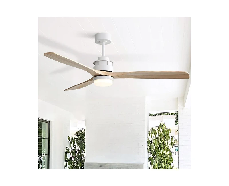 Sofucor 60-inch Modern Minimalist Style White 3-Blade Ceiling Fan with Led Light, Remote Control and Timing Function