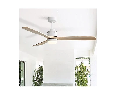 Sofucor 60-inch Modern Minimalist Style White 3-Blade Ceiling Fan with Led Light, Remote Control and Timing Function