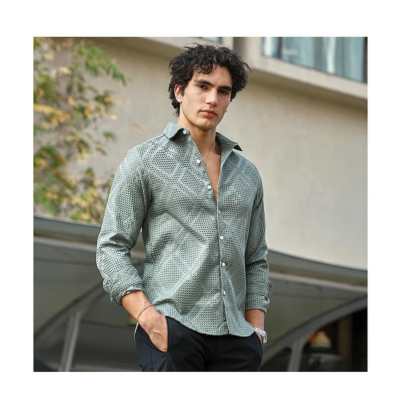 Campus Sutra Men's Sage Green Shard-Tactile Shirt