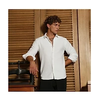 Campus Sutra Men's Chalk White Chevron-Panel Tactile Shirt