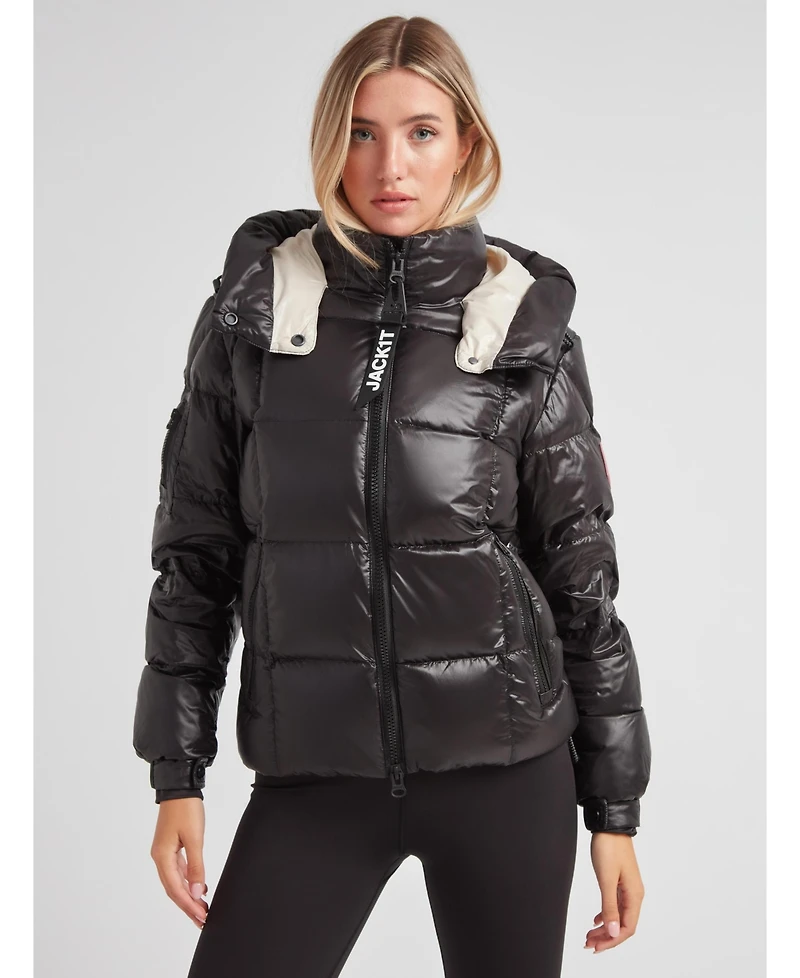 JACK1T Women's Ez Boxed Racer Hooded Puffer Coat