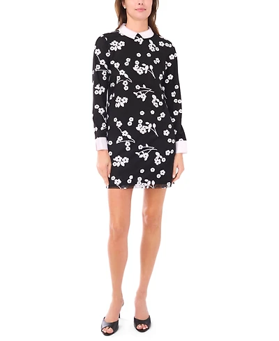 CeCe Women's Sequin Long-Sleeve Detail Floral Printed Mini Dress