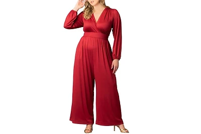 Kiyonna Plus Brigitte Long Sleeve Wide Leg Jumpsuit