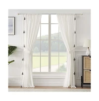 Greenland Home Monterrey Festooned with Large Tassels Window Panel Pair - Each 42"x84" Antique White