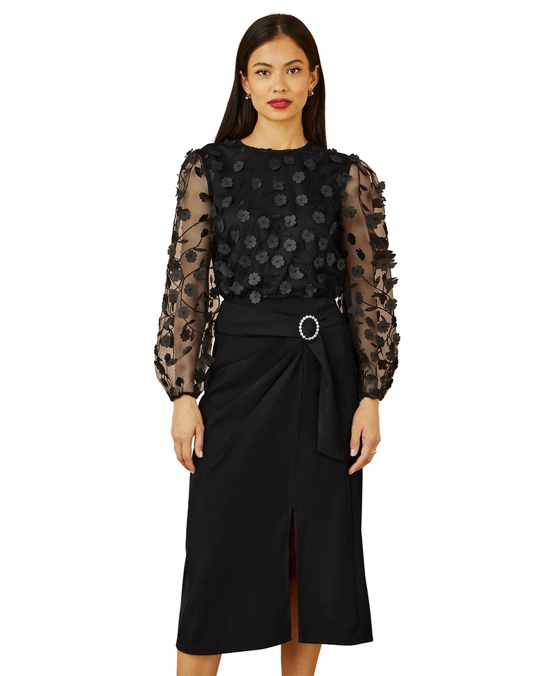 Yumi Women's Long Sleeve Sheer Floral Top