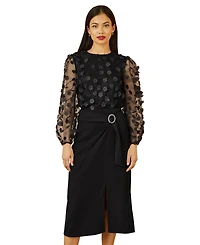 Yumi Women's Long Sleeve Sheer Floral Top