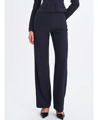 Miss Circle Women's Quinnie Navy Striped High-Waisted Straight Leg Pant