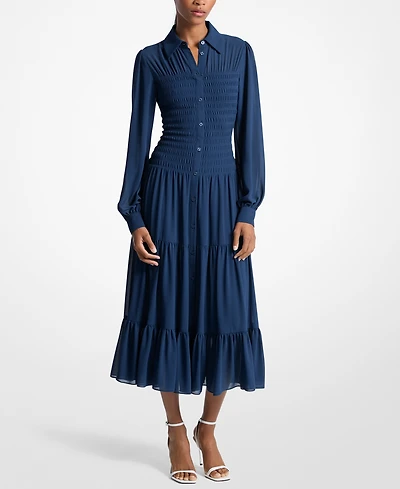 Michael Michael Kors Women's Smocked Button-Down Shirt Dress