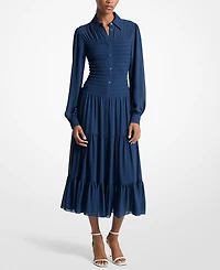 Michael Kors Women's Smocked Button-Down Shirt Dress