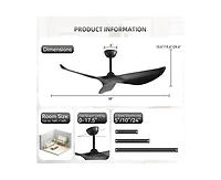38-inch Modern 3-Blade without Light Ceiling Fan with Six Speed Remote Control and Timing Function for Indoor