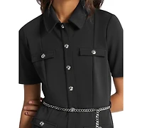 Michael Kors Women's Multi-Pockets Collared Mini Dress