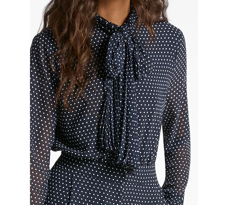 Michael Kors Women's Dotted Bow Tie Long-Sleeve Romper