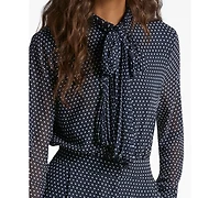 Michael Kors Women's Dotted Bow Tie Long-Sleeve Romper