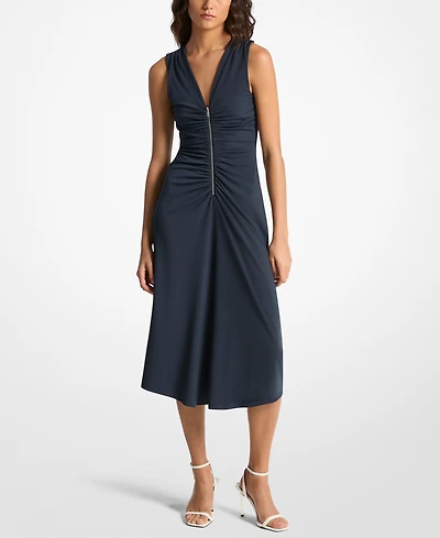 Michael Michael Kors Women's Sleeveless Center Front Zipper Midi Dress