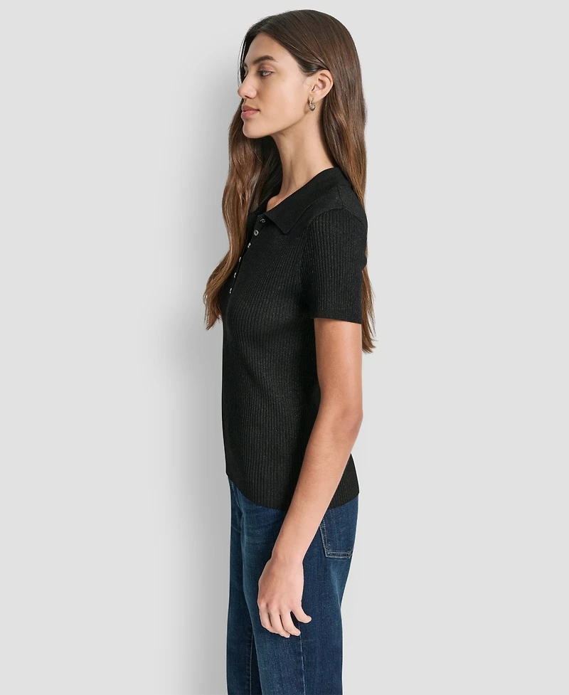 Dkny Jeans Women's Slim Fit Ribbed Polo Sweater