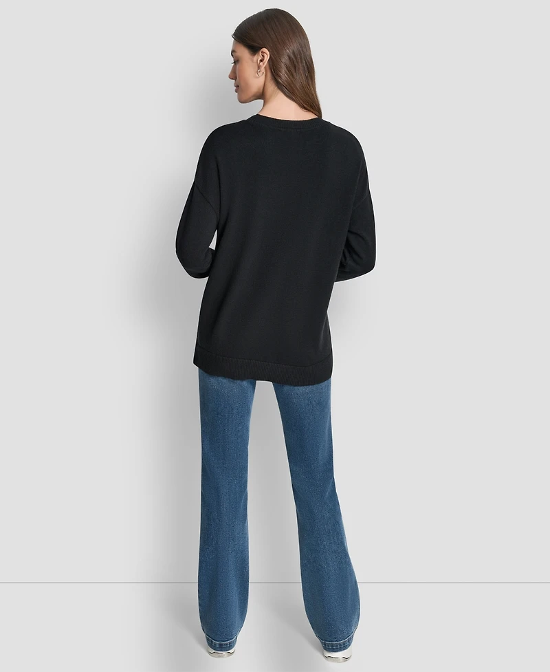 Dkny Jeans Women's Logo Sequined Long-Sleeve Sweater