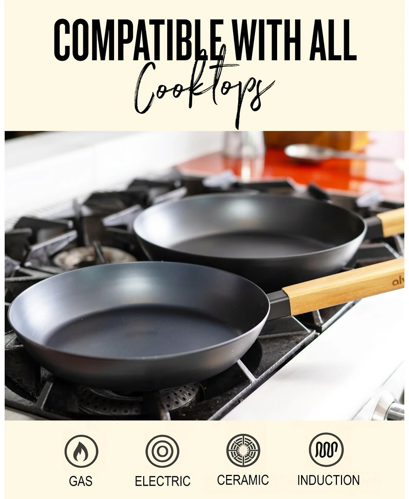 Alva Forest 8” Carbon Steel Frying Pan - Stay-Cool Acacia Handle