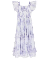 Rare Editions Girls 7-16 Clip Dot Mesh Smocked Bodice Dress