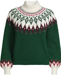 Lands' End Plus Fuzzy Turtleneck Lantern Sleeve Jacquard Sweater