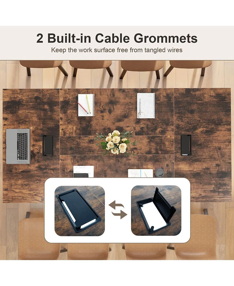 Costway 95" x 48" Large Meeting Table Seats up to 10 People 2 Cable Grommets for Office