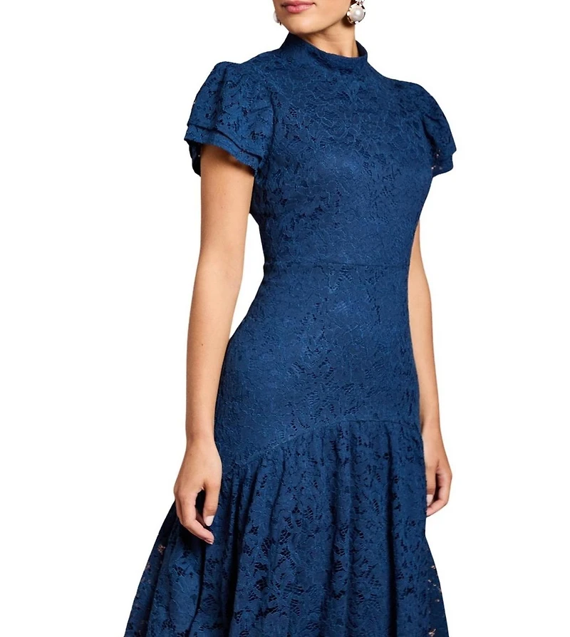 Coast Women's Lace Frill Sleeve High Neck Midi Dress