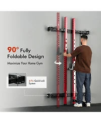 Mikolo 2" x 2" Folding Wall Mounted Squat Rack, 1000 Pounds Capacity Power Rack w/Pull Up Bar, J Hooks and Other Attachments, Space-Saving Home Gym
