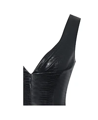 Miss Circle Women's Quilia Black Faux Crocodile Leather Plunge Mini Dress