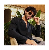 Campus Sutra Men's Onyx Black Striped Cuban Shirt