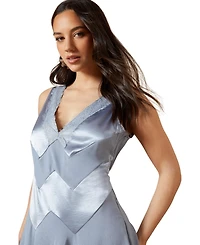 Oasis Women's V-Neck Mesh Asymmetric Midi Dress