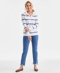 Style & Co Petite Striped Johnny Collar Sweater, Macy's Exclusive