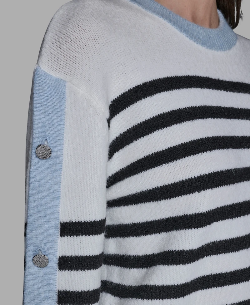 Karl Lagerfeld Paris Women's Striped Crewneck Sweater