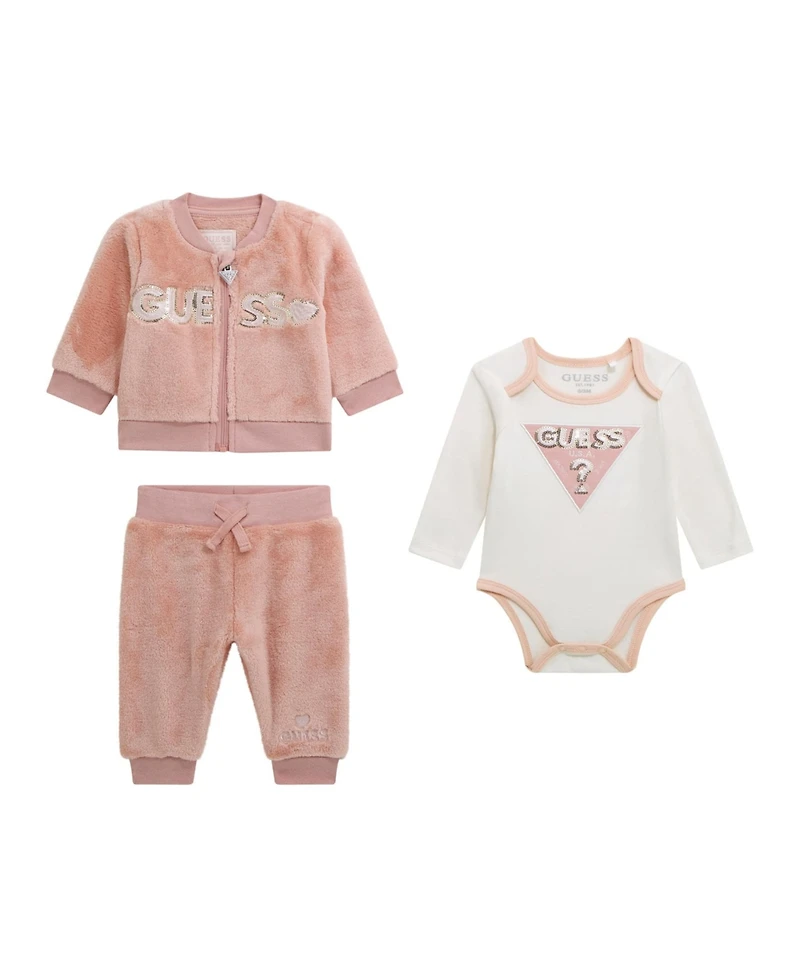Guess Baby Girls 3-Piece Long-Sleeve Jacket, Bodysuit and Sweatpants Set