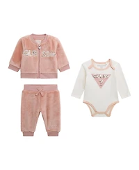 Guess Baby Girls 3-Piece Long-Sleeve Jacket, Bodysuit and Sweatpants Set