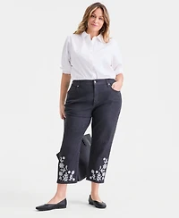 Style & Co Plus Size Embroidered High-Rise Straight-Leg Cropped Jeans, Macy's Exclusive