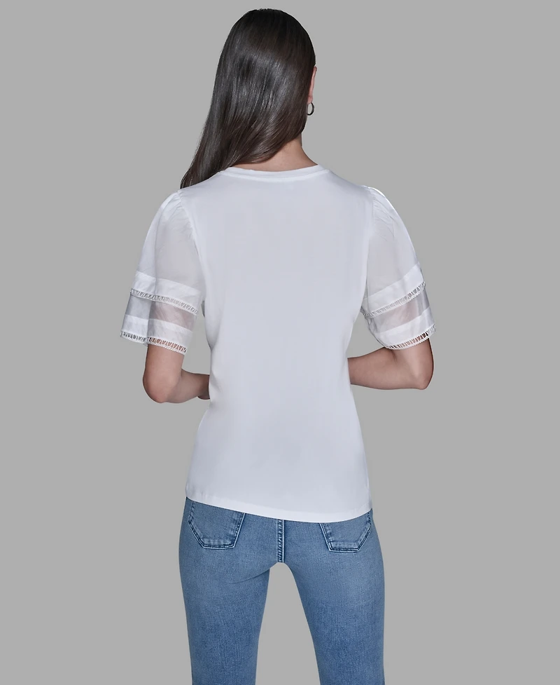 Karl Lagerfeld Paris Women's Ruffled Crewneck Floral Top