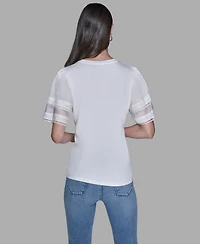 Karl Lagerfeld Paris Women's Ruffled Crewneck Floral Top