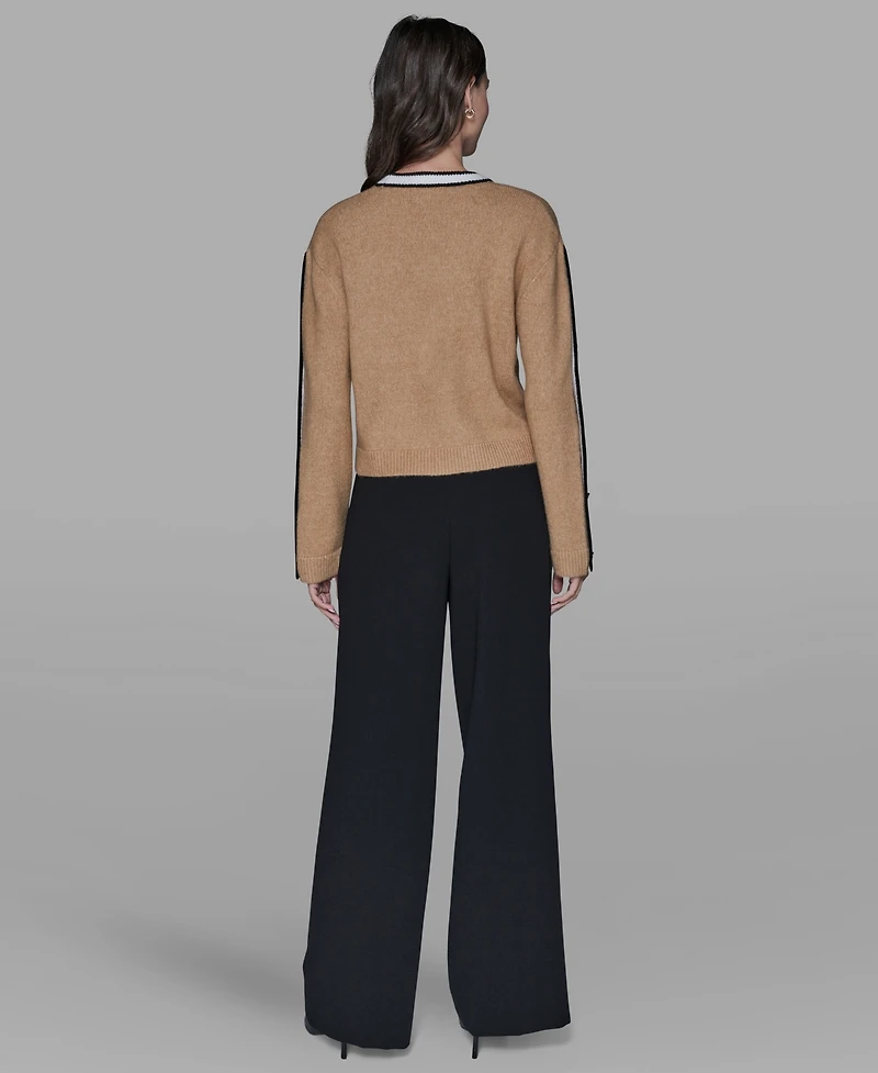 Karl Lagerfeld Paris Women's Contrast Trim Pull-On Sweater