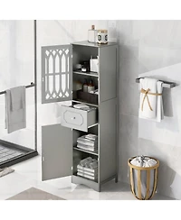 Airsurfer Tall Bathroom Cabinet Freestanding Storage Cabinet with Drawer and Doors Adjustable Shelf Mdf Board Acrylic Door Grey